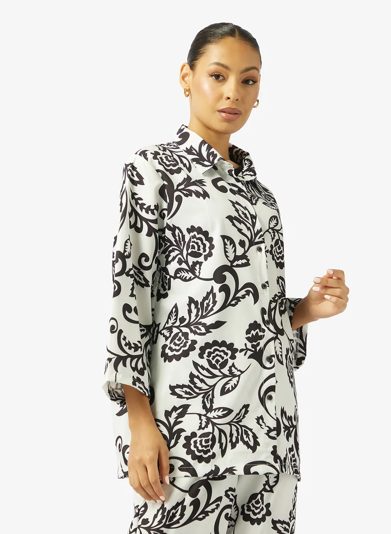 Ginger  Monochrome Relaxed Fit Top & Pant Coord Set for Women | Best Price UAE